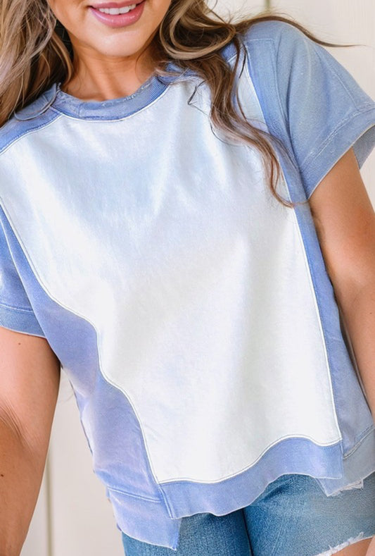 Colorblock Patchwork Crewneck Top: 2 colors PREORDER