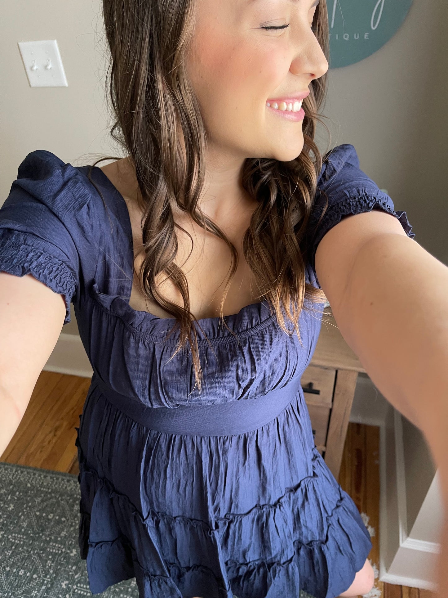 Square Neck Navy Mini Dress