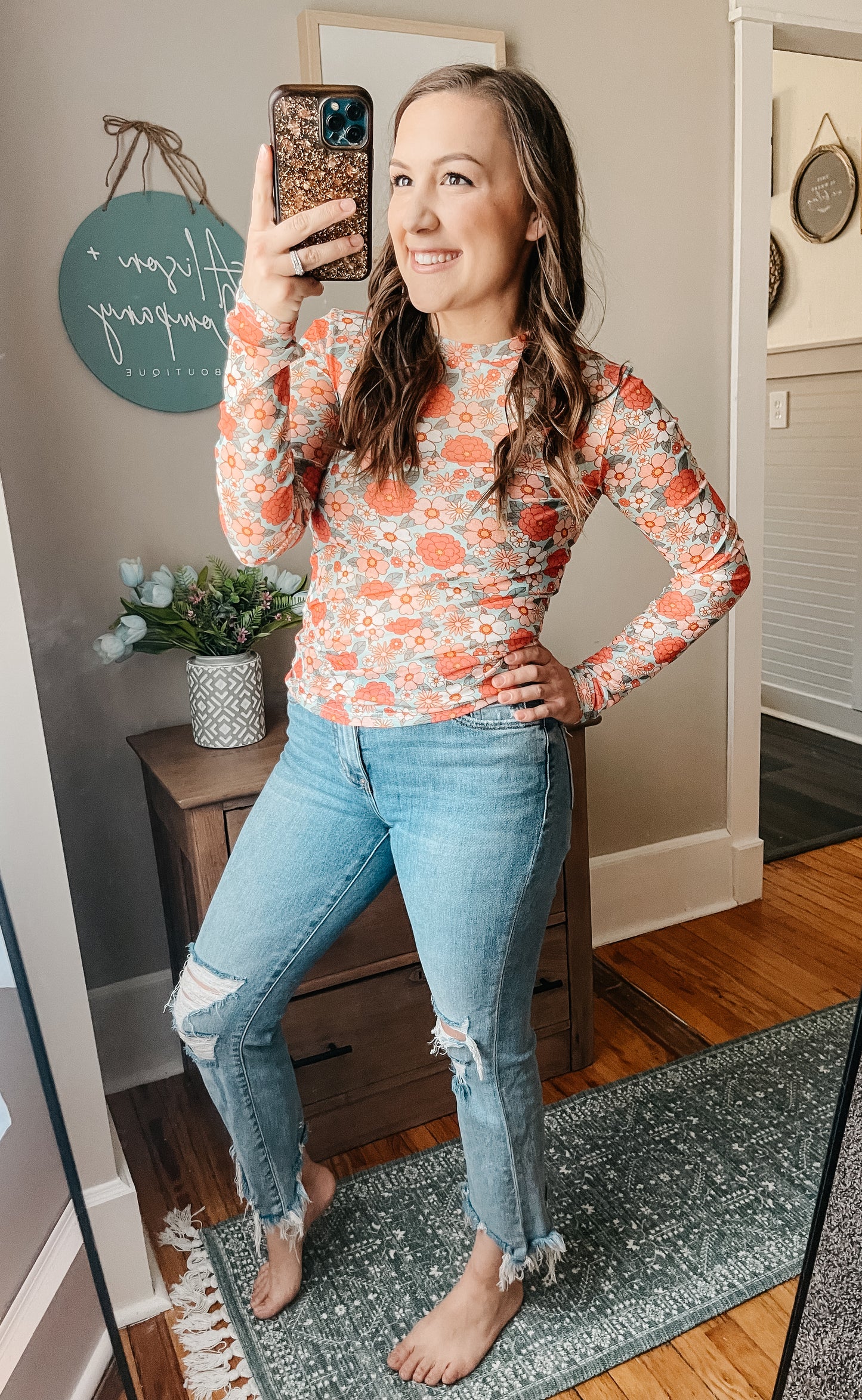 Vintage Floral Mesh Top