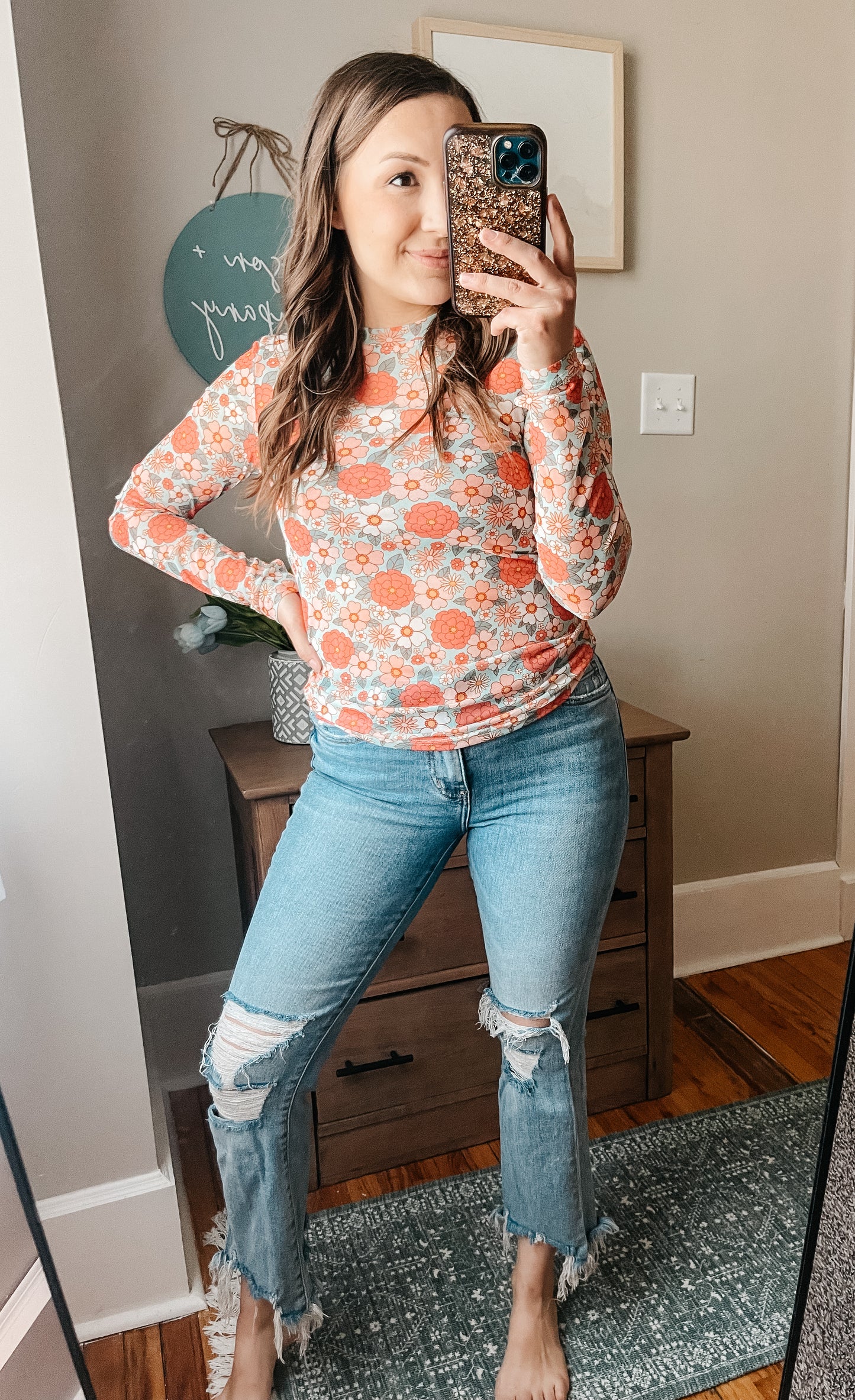 Vintage Floral Mesh Top