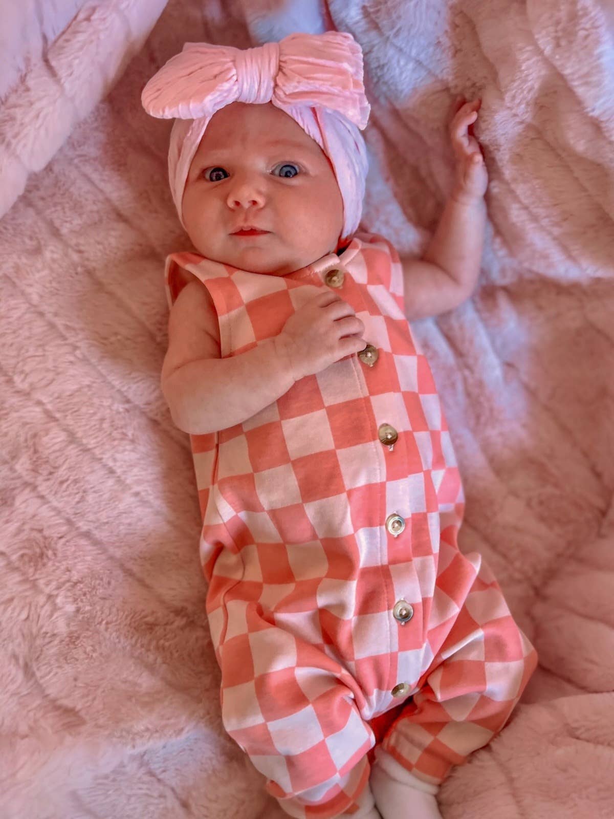 Strawberry/Rosy Checkerboard Organic Bay Jumpsuit