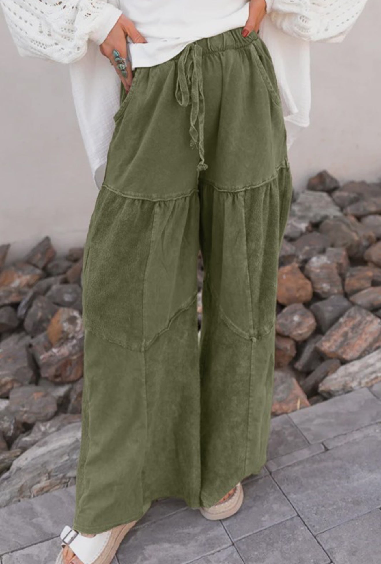 PREORDER: mineral washed tiered wide leg pants