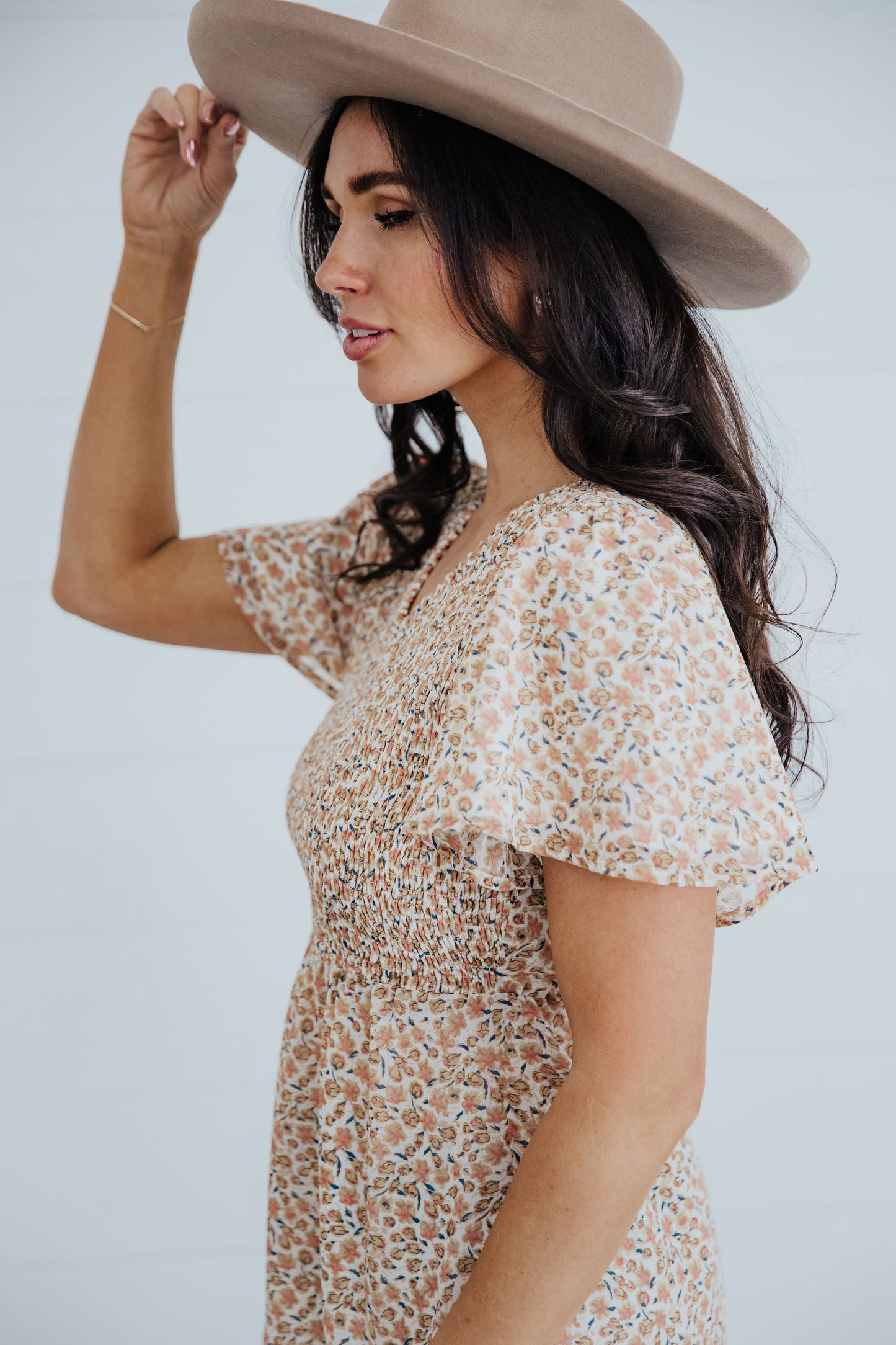 Floral Smocked Blouse in Blush Blossom