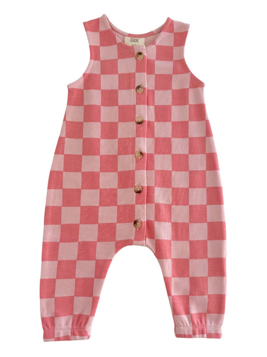 Strawberry/Rosy Checkerboard Organic Bay Jumpsuit