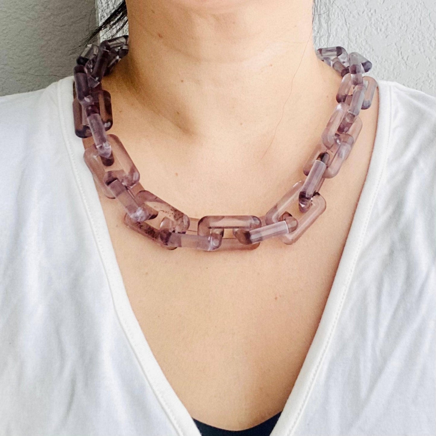 Chunky Chain Square Link Necklace | Boho Acrylic Jewelry: 2 colors