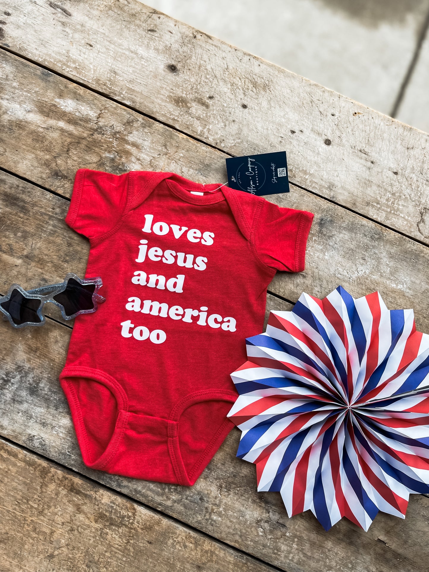Loves Jesus and America too Infant One piece Body Suit