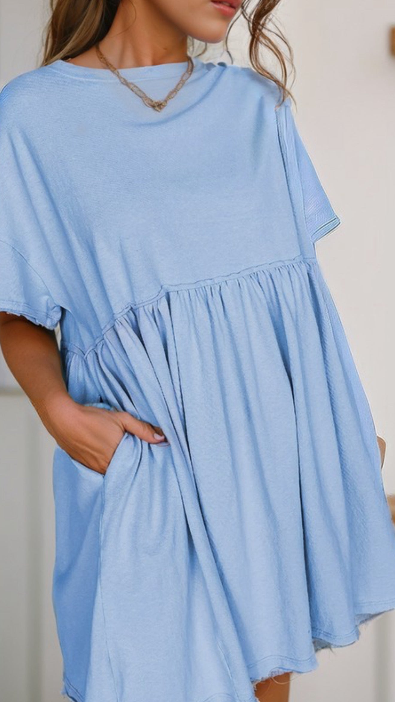 Solid Color Pocket Raw Edge Dress 3 Colors: PREORDER