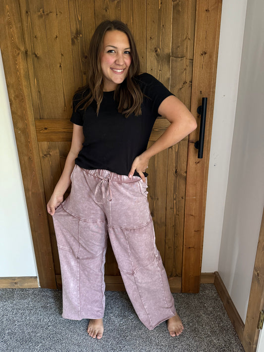 PREORDER: mineral washed tiered wide leg pants