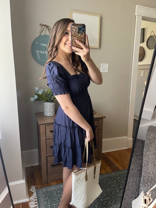 Square Neck Navy Mini Dress