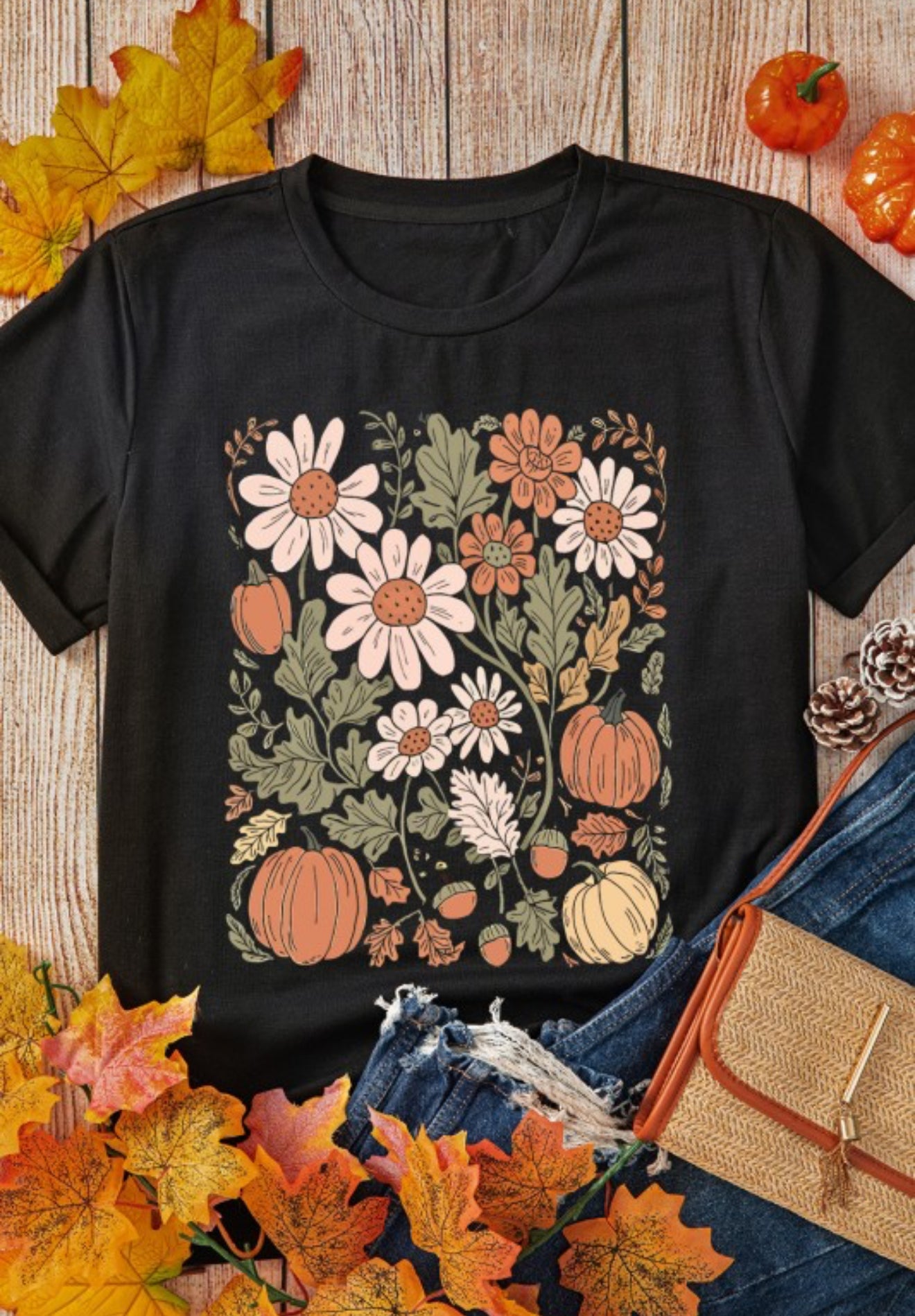 Black Floral Pumpkin Tee