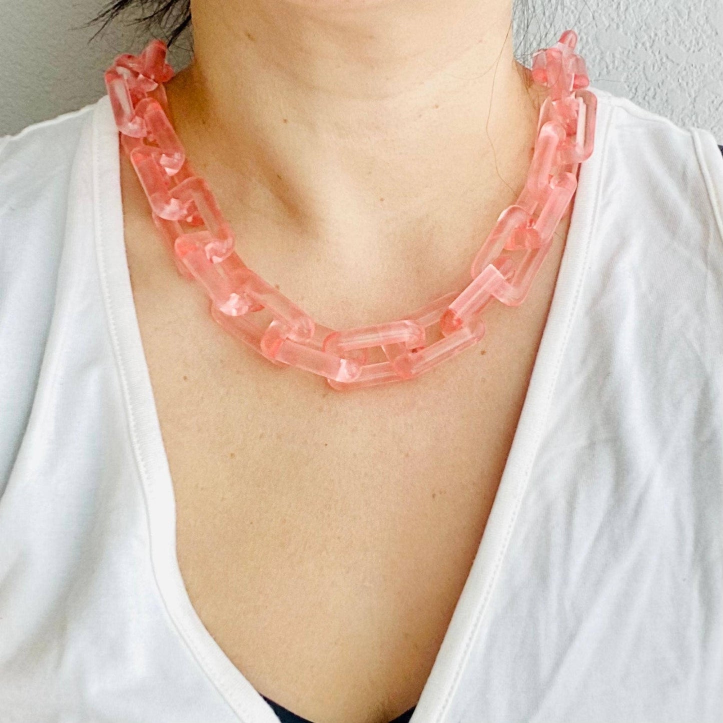 Chunky Chain Square Link Necklace | Boho Acrylic Jewelry: 2 colors