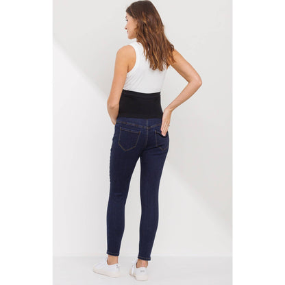 Maternity Skinny Jeans With Belly Band: Deep Denim