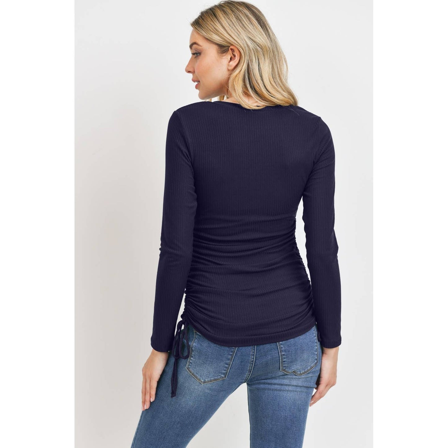 Long Sleeve Adjustable Ribbed Maternity Top: Burgundy