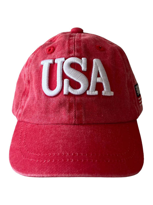 USA Kids Baseball Hat: Vintage Red