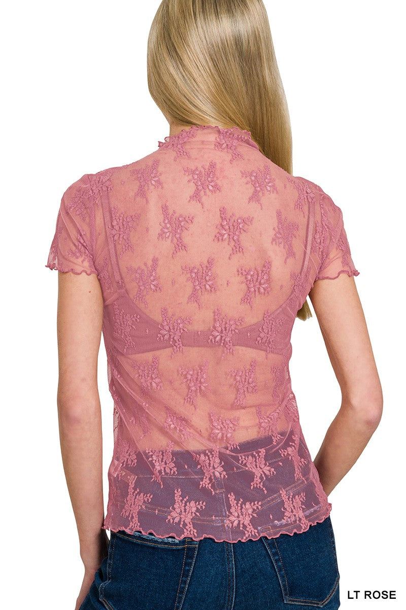 Lace Layering Short Sleeve: Light Rose