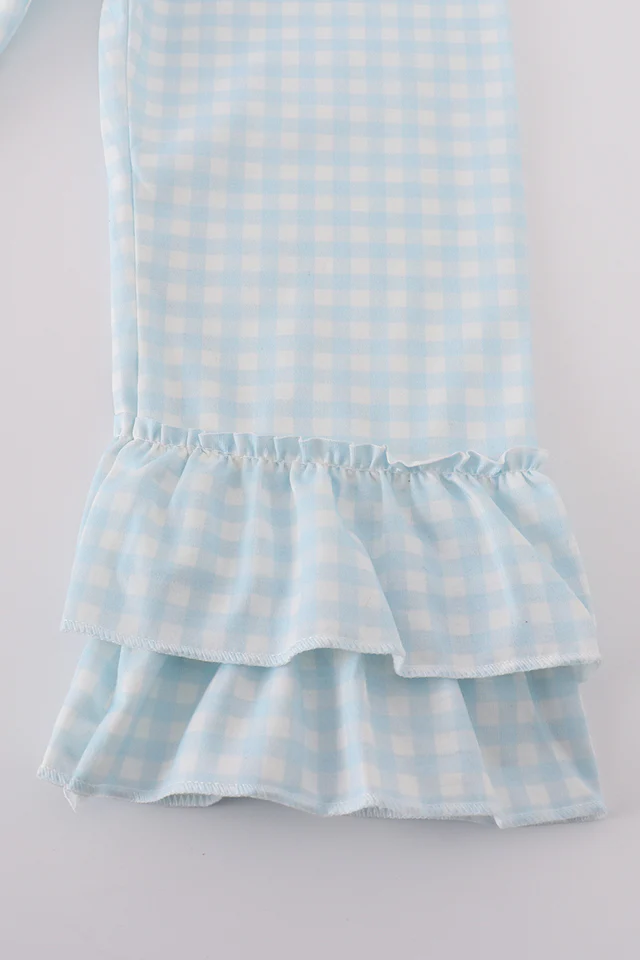 Pink Floral + Blue Gingham Ruffle Set