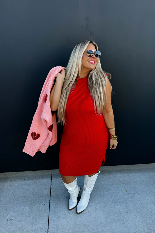 VANESSA SWEATER DRESS: RED