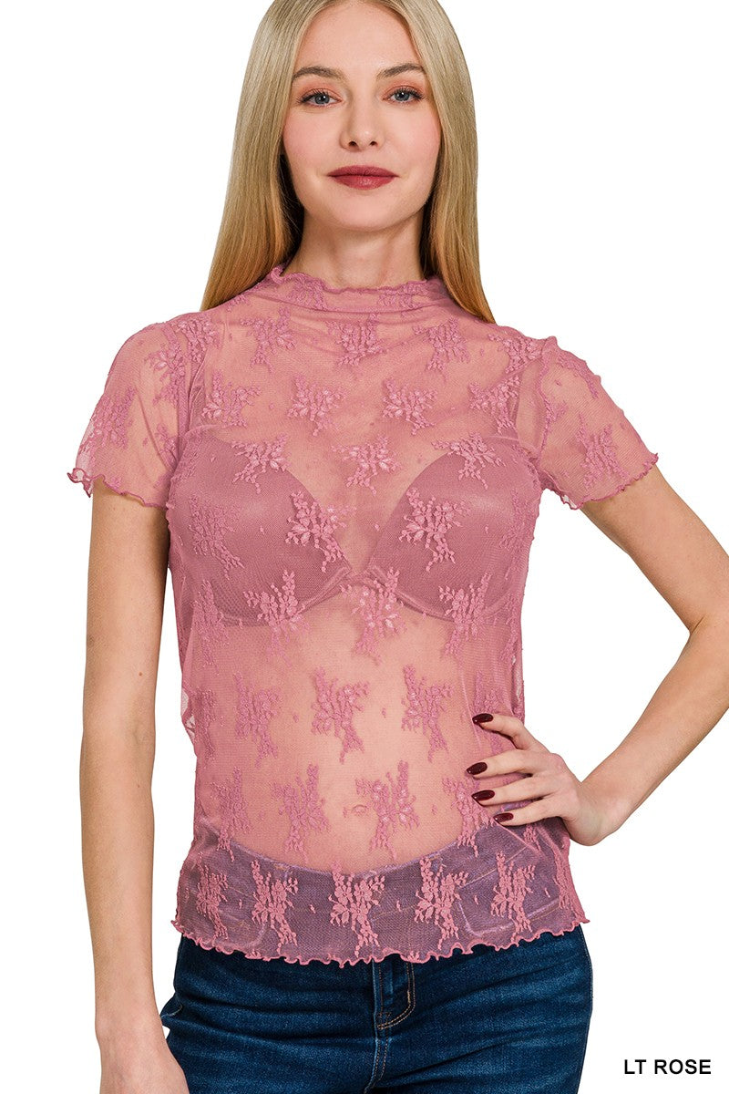 Lace Layering Short Sleeve: Light Rose