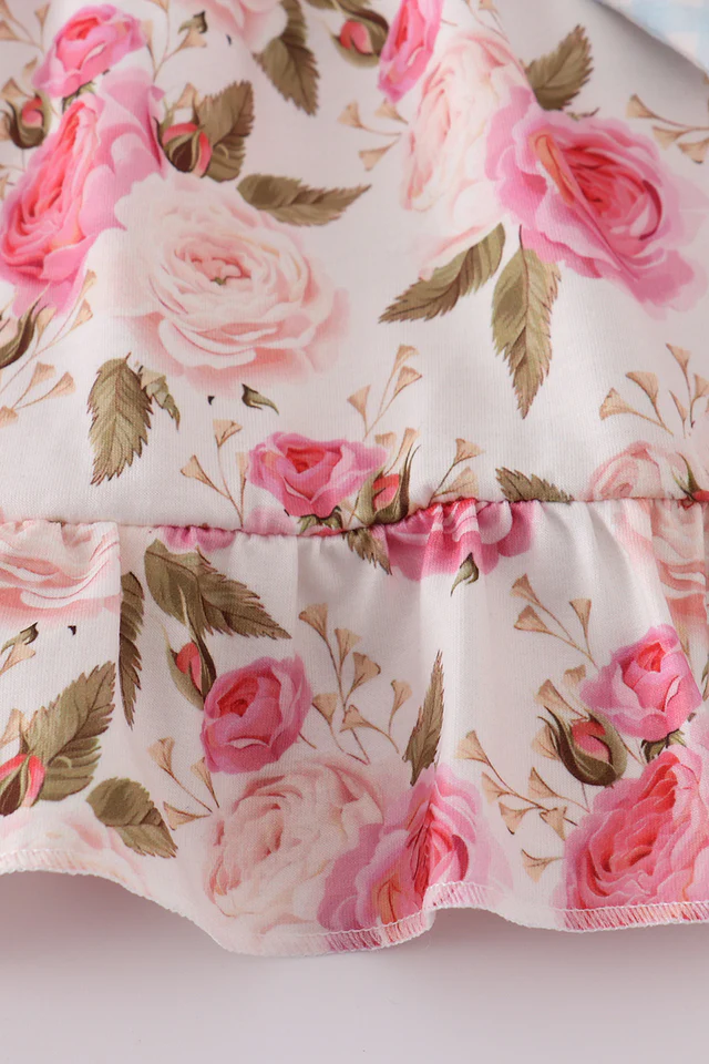 Pink Floral + Blue Gingham Ruffle Set