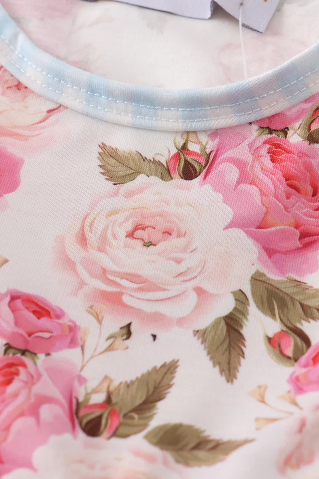Pink Floral + Blue Gingham Ruffle Set