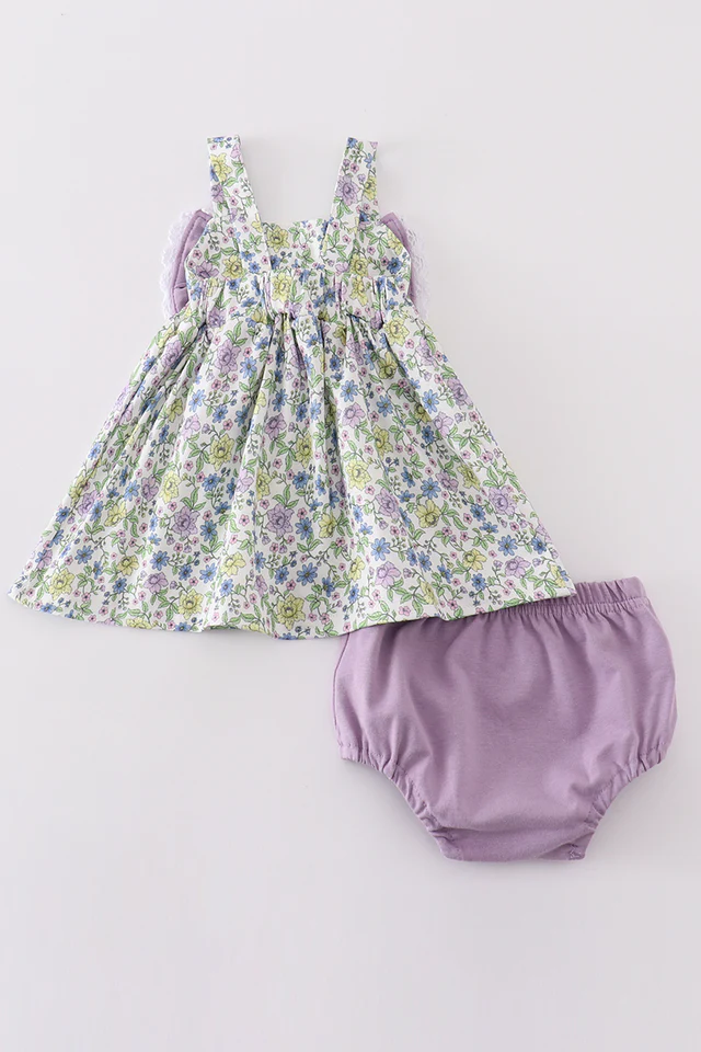 Purple Floral Bow Bloomer Set