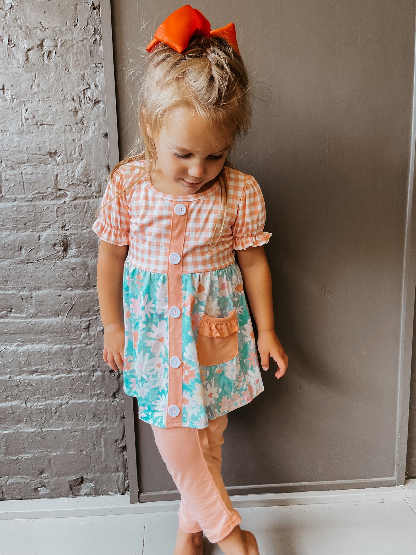 Coral Plaid & Floral Set