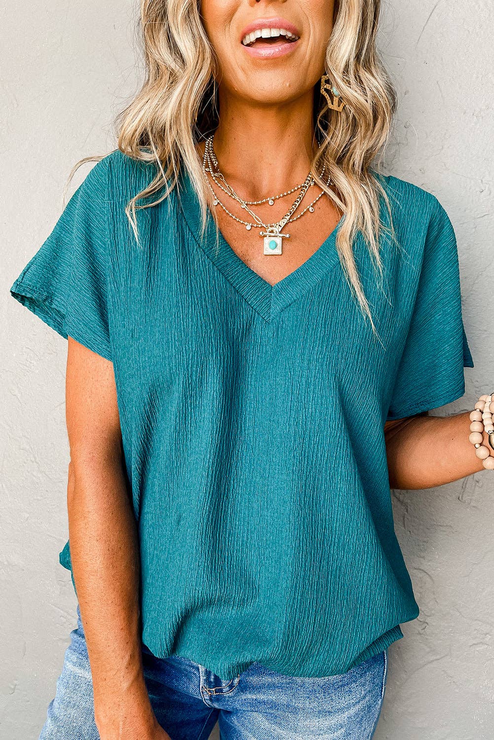 Crinkle Wide Short Sleeve Top in Blue Sapphire