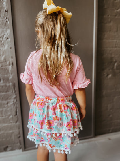 Pink Floral Skirt Set