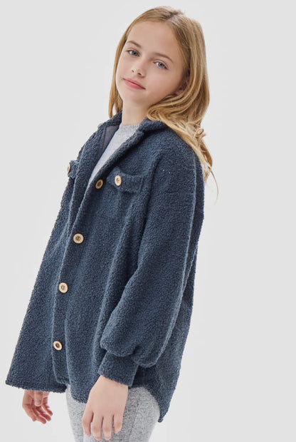 Poodle Knit Shacket: Navy