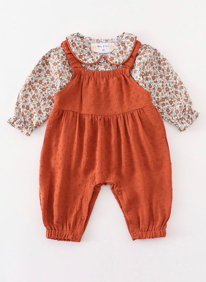 Terracotta Floral Swiss Dot Infant Romper