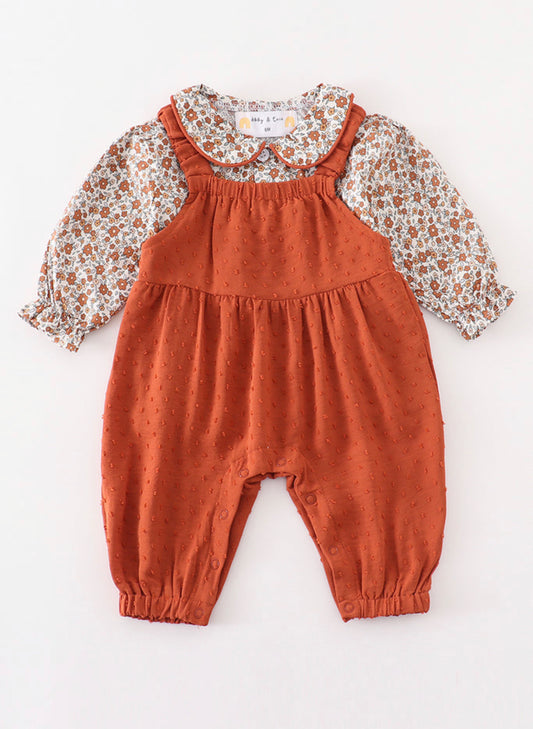 Terracotta Floral Swiss Dot Infant Romper