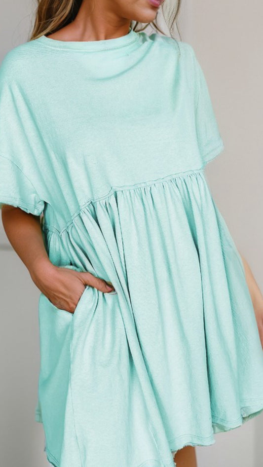 Solid Color Pocket Raw Edge Dress 3 Colors: PREORDER