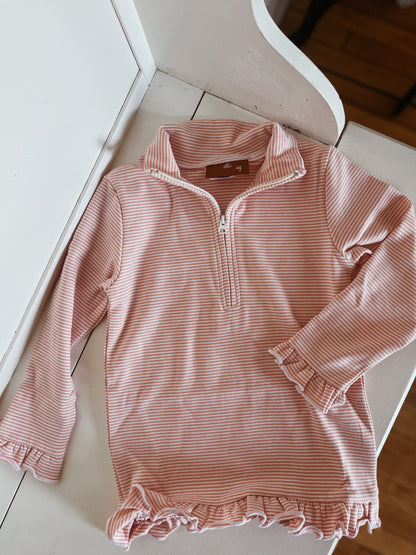 Ellie 1/4 Zip Pullover: Peach Stripe