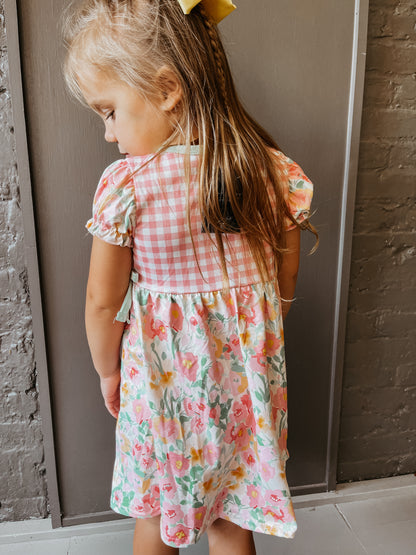 Pink Floral Plaid Dress