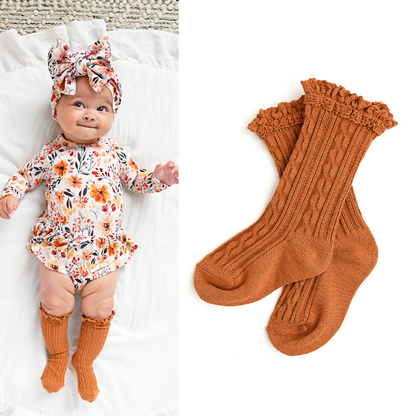 Hazelnut LACE SOCKS: 6-18m (shoe size 3-5)