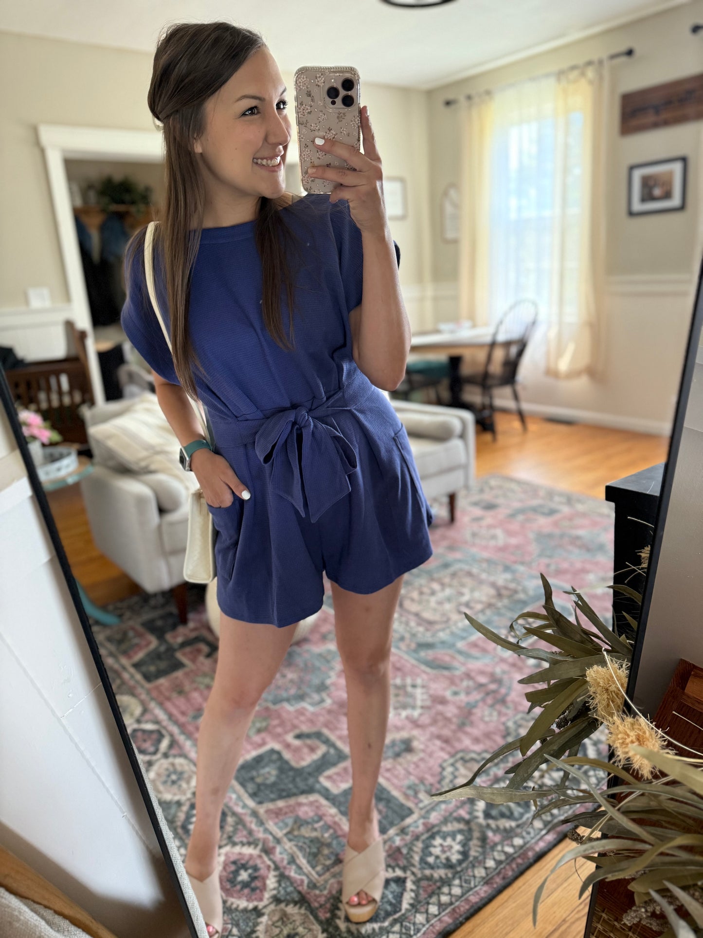 Tie Front Waffle Knitted Romper