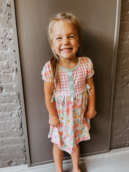 Pink Floral Plaid Dress