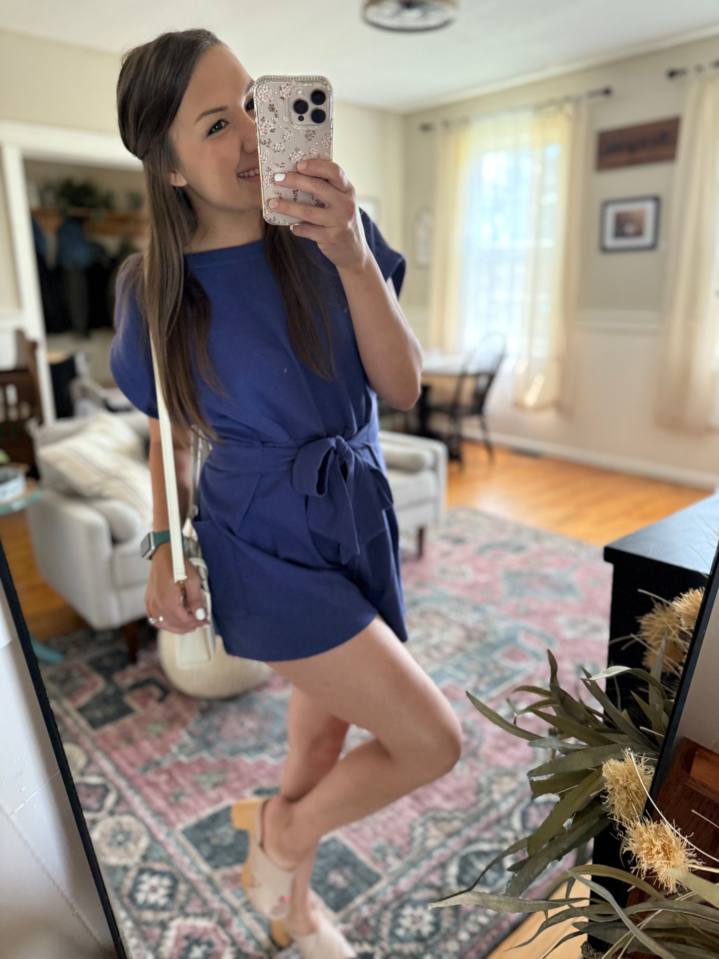 Tie Front Waffle Knitted Romper