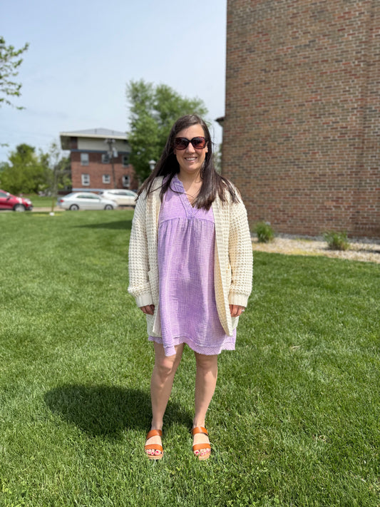 Georgia Raw Hem Gauze Dress: Lavender