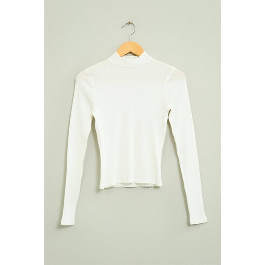 High-Neck Fitted Top: Off White