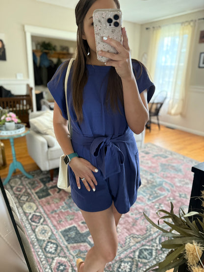 Tie Front Waffle Knitted Romper