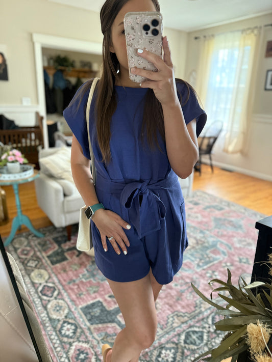 Tie Front Waffle Knitted Romper