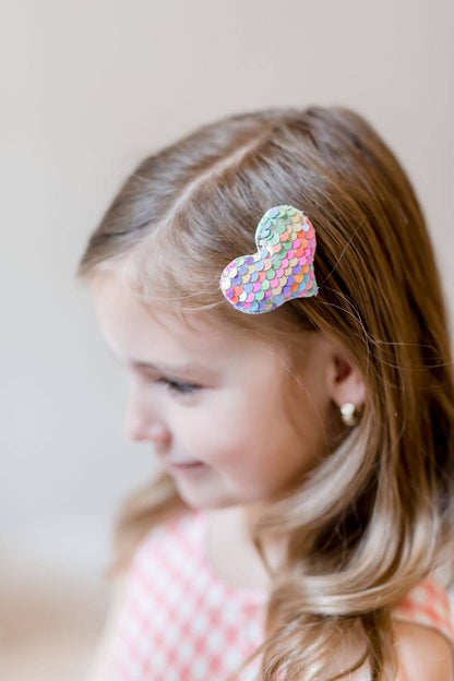 Sequin Hair Clip Set - Rainbow Heart