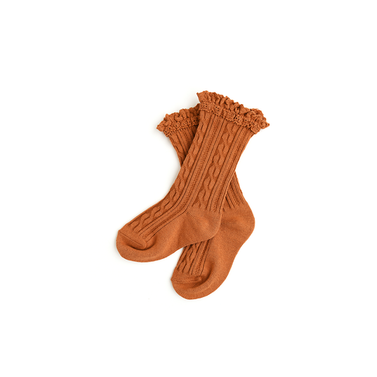 Hazelnut LACE SOCKS: 6-18m (shoe size 3-5)