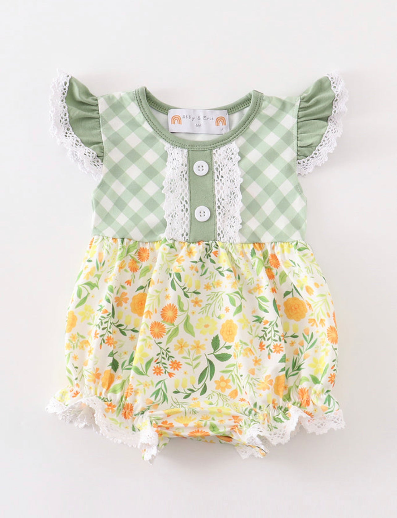 Yellow & Sage Floral Ruffle Bubble