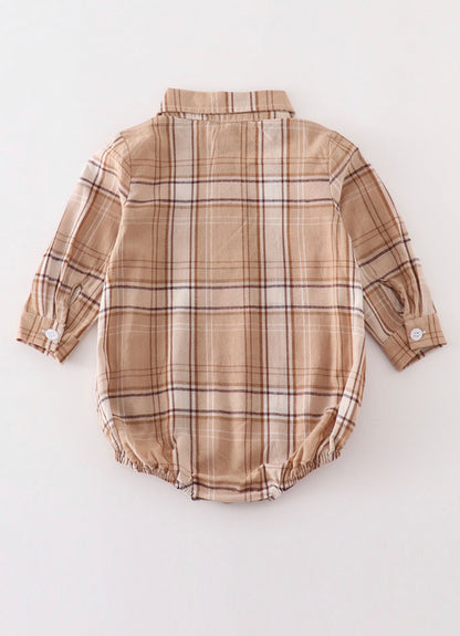 Khaki Plaid Boys Baby Romper