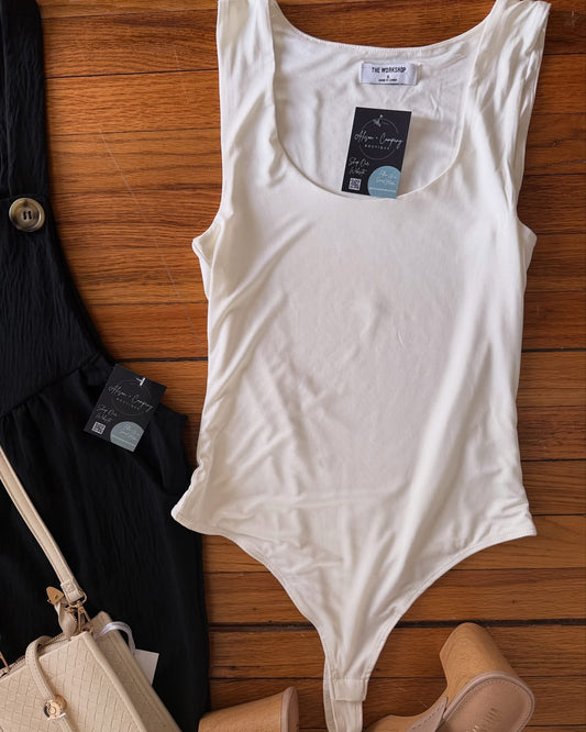 Reversible Knit Tank Bodysuit: White