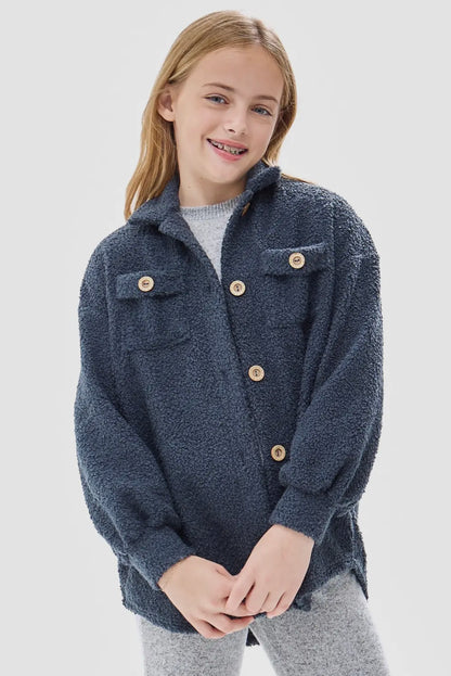 Poodle Knit Shacket: Navy