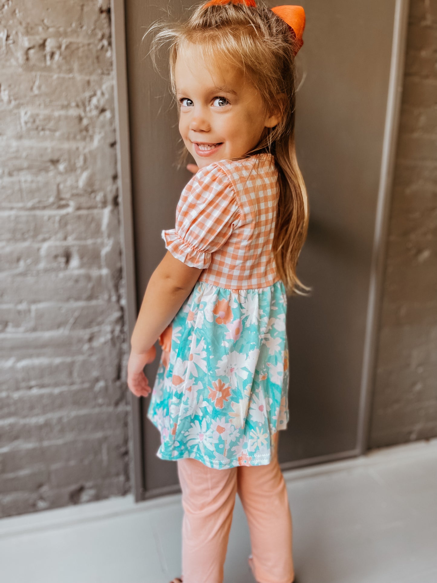 Coral Plaid & Floral Set