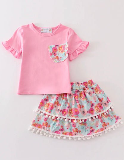 Pink Floral Skirt Set